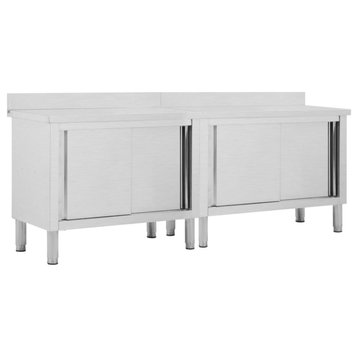 Work Tables With Sliding Doors 2-Pieces 94.5"x19.7"x37.4"-38.2" Stainless Steel