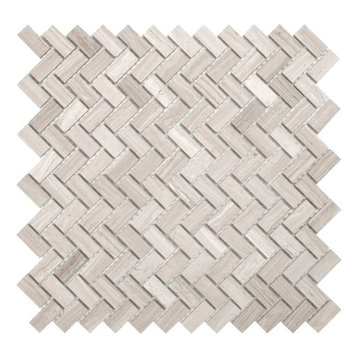 Sadie Small Mosaic Wall and Floor Tile, Wooden White Marble, Set of 10