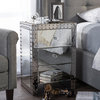 Azura Hollywood Regency Glamour Nightstand Bedside Table, Silver Mirrored