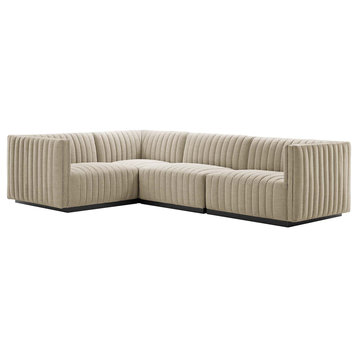 Conjure Channel Tufted Upholstered 4-Piece L-Shaped Sectional, Black Beige