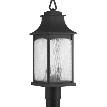 2-Light Post Lantern, Black With Water Seeded Panels