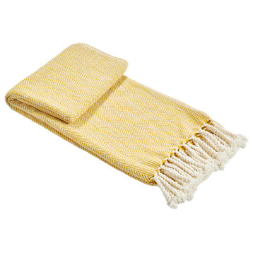 Chevron Knit Woven Throw Blanket, Honey Gold