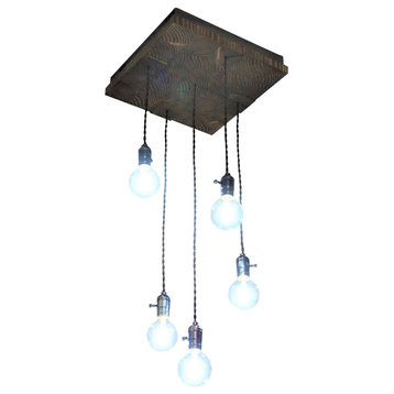 Simple Rustic Handcrafted Chandelier with 5 Pendants Farmhouse Style