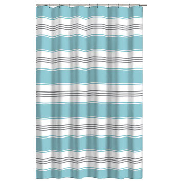 Alternating Stripe Shower Curtain, Aqua Blue, Gray, White