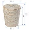 La Jolla Rattan Round Waste Basket With Plastic Insert and Lid, White-Wash