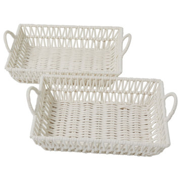 Traditional White Cotton Fabric Storage Basket Set 30276