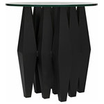 Noir Furniture - Noir Soldier Dramatic Round Side Table, Black Steel, Glass Top, 24" Dia. - Two elemental materials meet in this boldly designed accent table.  The base is formed of multiple geometric legs, and the top is a simple slab of glass. This is a dramatic piece for a sophisticated home.