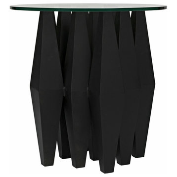 Noir Soldier Dramatic Round Side Table, Black Steel, Glass Top, 24" Dia.