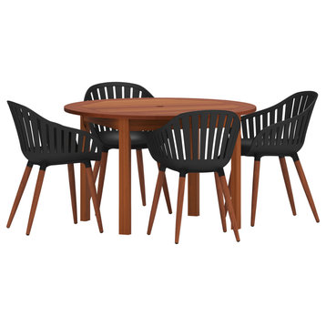 Amazonia Monza Eucalyptus 5 Piece Outdoor Round Dining Set With Black Chairs