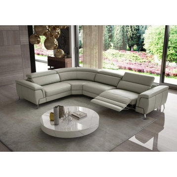 Rose Italian Modern Gray Leather Sectional Sofa With Recliner
