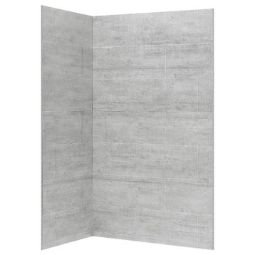 OVE Decors Misty 48x32" Solid Surface Corner Shower Wall, Gray Tiles