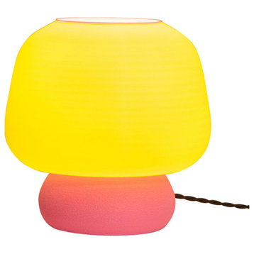 Mushroom 10" Plant-Based PLA Dimmable LED Table Lamp, Yellow/Hot Pink