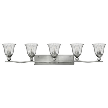 Hinkley Bolla Five Light Vanity, Brushed Nickel With Clear Glass