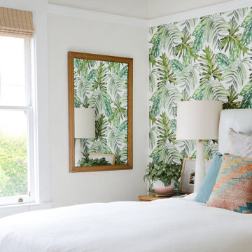 Monstera leaves wallpaper for Californian greenhouse apartment