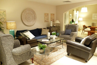 Living room - mid-sized transitional open concept ceramic tile living room idea in Other
