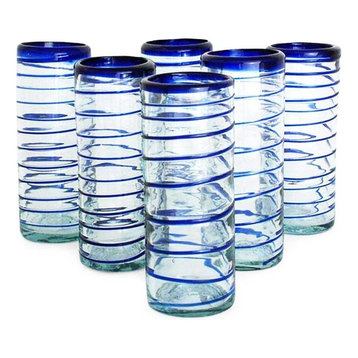 Cobalt Spiral, Set of 6 Drinking Glasses, Mexico
