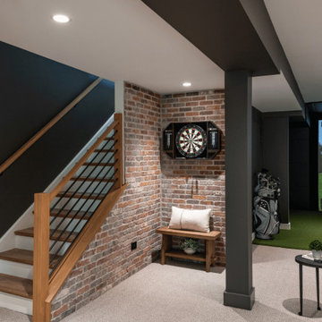 Finished Basement Game Room with Golf Simulator & Dart Board