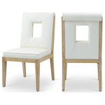 Meridian Furniture - Gwendolyn Upholstered Dining Side Chair, Cream, Vegan Leather, Natural, Set of 2 - A masterpiece of modern elegance and comfort, the Gwendolyn cream vegan leather dining side chair is where modern design meets timeless charm. Designed with comfort in mind, it features a high back and luxurious cushioning, perfect for long dinners or lively gatherings. The natural oak wood frame adds a rustic touch, effortlessly balancing the contemporary fabric with a hint of warmth and tradition.