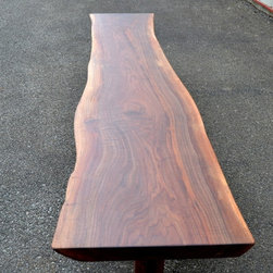 Live Edge Walnut Trestle Bench with Figured Top - Products