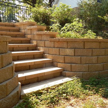 Block stairs and retaining wall