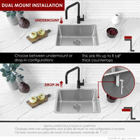 STYLISH 21 inch Single Bowl Undermount and Drop-in Stainless Steel Kitchen Sink