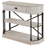 StyleCraft Home Collection - 3 Tier Clipped Corner Console Table, Black Metal, Antique White - This three tier single drawer console table is a sophisticated favorite for the contemporary home. Designed with a hefty base and clipped corner profile, this table features a semi-circular black pull on its drawer. By pairing white finish wood and black legs, it's an interior designer's finishing touch in a living room or hallway.