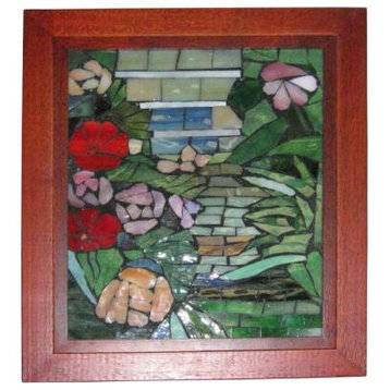 Dale Tiffany M0010SL Floral Path, 10" Mosaic Art Glass Wall Panel, White
