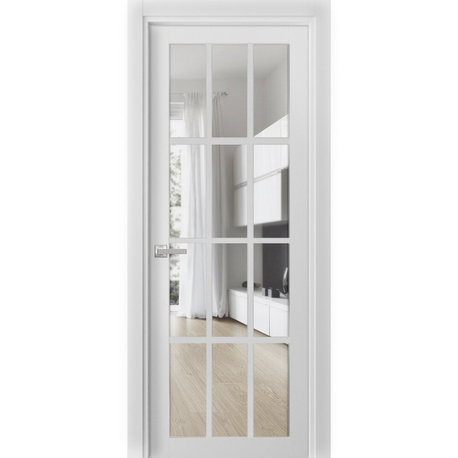 Solid French Door Clear Glass 12 lites | Felicia 3355 White Silk | -30 x 80