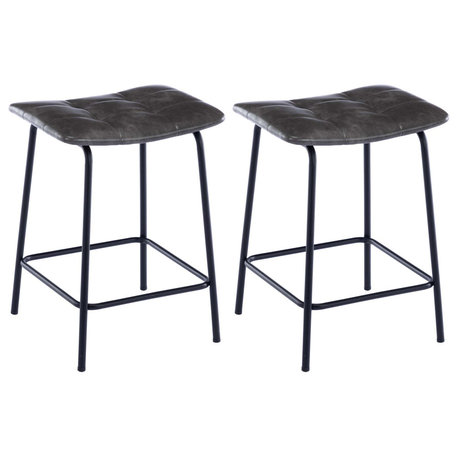 Saddle Tufted 24" Counter Stools Set of 2, Grey-Faux Leather