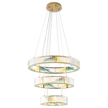 Boeseman's Dimmable Integrated LED Crystal Colorful Chandelier, 3 Tiers