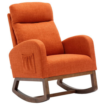 Transitional Rocker, Polyester Seat With Rounded Arms & Side Pockets, Orange
