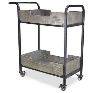 Metal Frame Cart With Locking Wheels And Removable Metal Trays