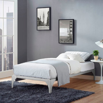 Modern Contemporary Urban Twin Size Platform Bed Frame, Silver, Metal Steel