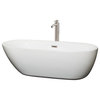 Melissa 71" Freestanding White Bathtub, Brushed Nickel Tub Filler & Trim Kit
