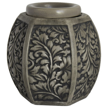 Home Indoor Decorative Scented Carved Laurel Full Size Ceramic Wax Warmer - Grey