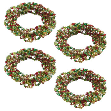 Beaded Napkin Rings With Christmas Wreath Design, Set of 4, Multi