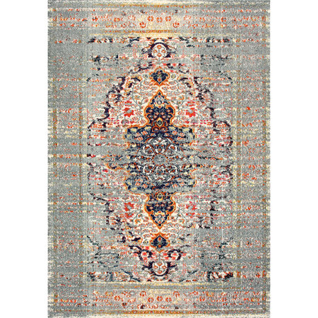 Nuloom Hazy Damask Medallion Mirage Area Rug, Grey 5'3"x7'7"