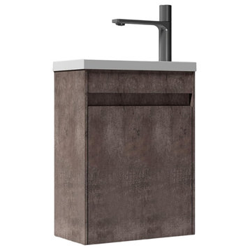 Modern Bathroom Vanity Sink, Wall Mounted Design With Small Cabinet, Stone Ash