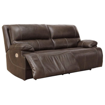 Ashley Furniture Ricmen Leather Power Reclining Sofa in Walnut