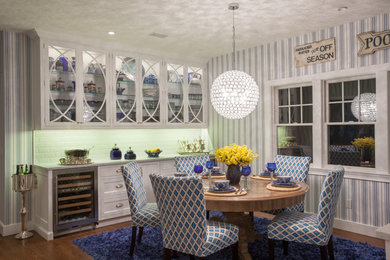 Inspiration for a mid-sized contemporary dark wood floor kitchen/dining room combo remodel in Phoenix with blue walls and no fireplace
