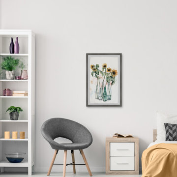 "Sunflower and Wilted Leaves II" Framed Painting Print