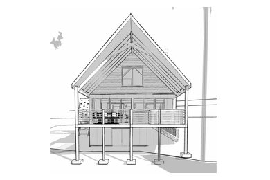 Inspiration for a mid-sized rustic brown two-story wood and shingle exterior home remodel in Seattle with a shingle roof and a gray roof