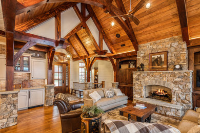 Example of an arts and crafts living room design in Other