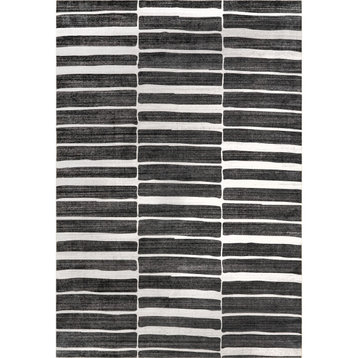nuLOOM Henry Contemporary Striped Machine Washable Area Rug, Charcoal 5' x 8'