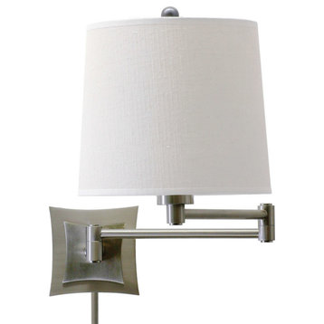 Swing Arm Wall Lamp, Antique Silver With White Linen Hardback