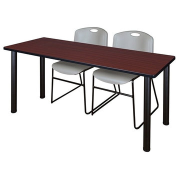66"x24" Kee Training Table, Mahogany/Black and 2 Zeng Stack Chairs, Gray