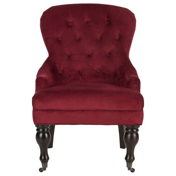 Safavieh Falcon Tufted Arm Chair, Red Velvet, Java, Without Nail Head