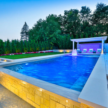 Hinsdale, IL Rectilinear Pool with Hot Tub Inside and Infinity Edge