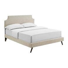 Platform Bed with Round Splayed Leg in Beige (King: 86 in. L x 79.5 in. W x 46 i