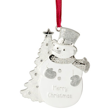 3.5" White/Silver Snowman Merry Christmas Ornament With European Crystals